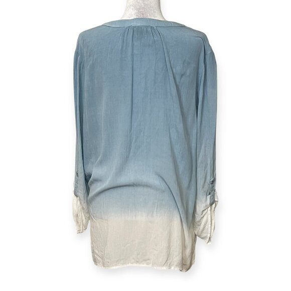 Bandolino Women's XXL Blue White Ombre Tunic Top Long Sleeve Pintuck Boho Peasan - Picture 2 of 7